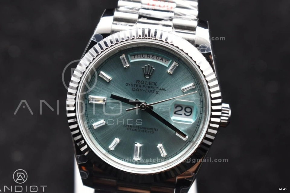 Bracelet 40 Stick Dial Blue 904L GMF DayDate Steel Ice V2 A3255 President SS On 0204